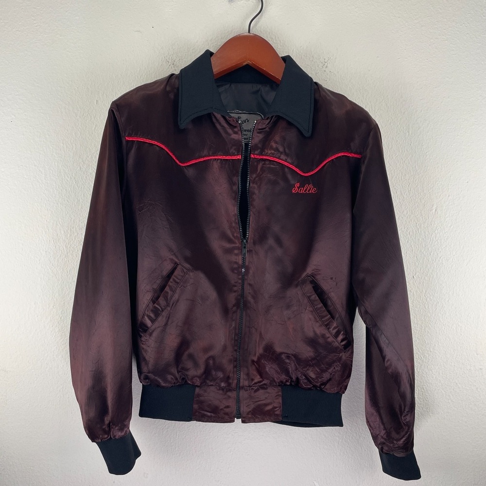 RARE Vintage 80s Rodeo Exchange Fort Worth Stockyards Satin Jacket Western Brown - Picture 2 of 7